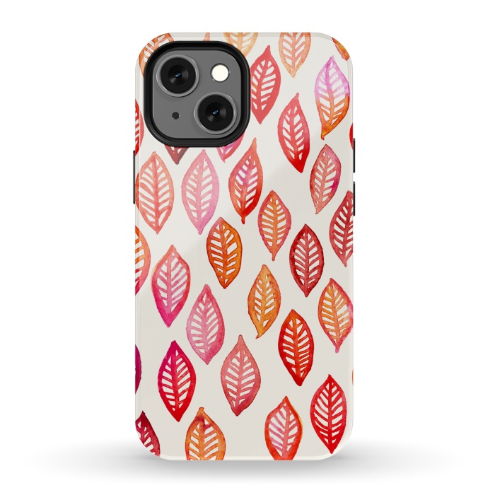 iPhone 13 mini StrongFit Watercolor Leaf Pattern in Autumn Colors by Micklyn Le Feuvre