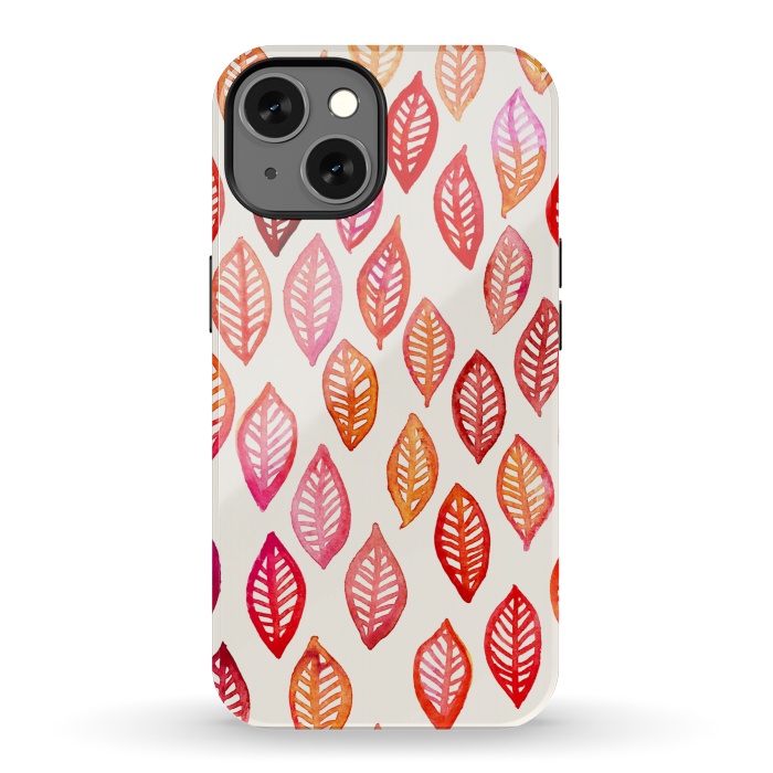 iPhone 13 StrongFit Watercolor Leaf Pattern in Autumn Colors by Micklyn Le Feuvre