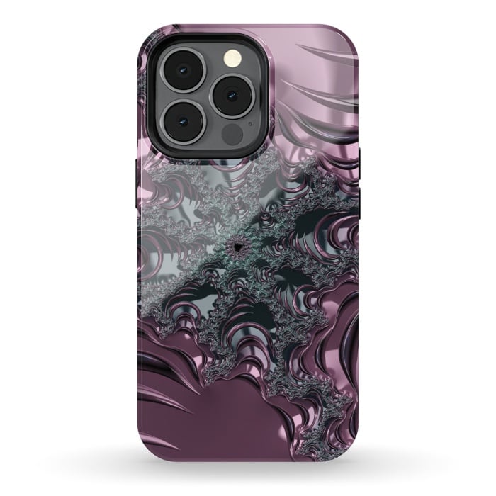iPhone 13 pro StrongFit Shiny Pink Green Fractal Design by Andrea Haase