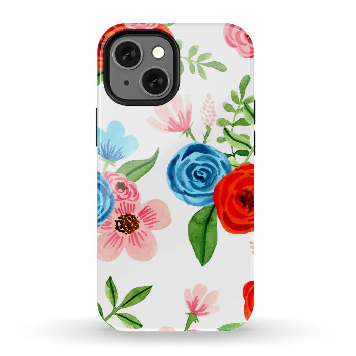 iPhone 13 mini StrongFit White Ditsy Block Floral Garden Print by Becky Starsmore