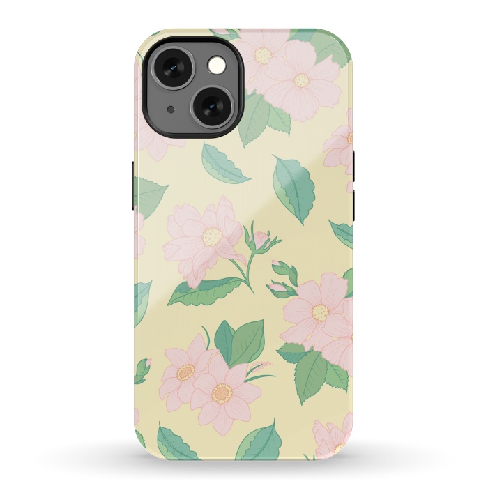 iPhone 13 StrongFit Yellow Pastel Floral Print by Becky Starsmore