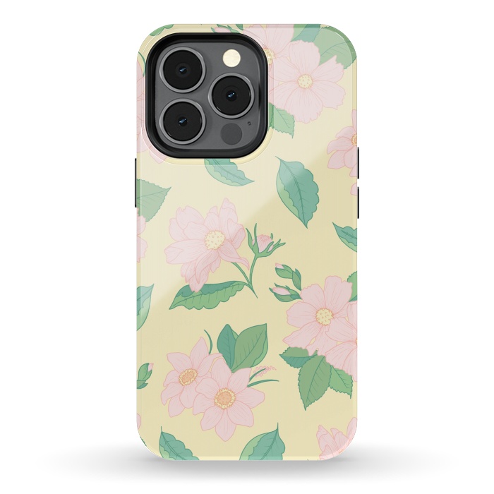 iPhone 13 pro StrongFit Yellow Pastel Floral Print by Becky Starsmore