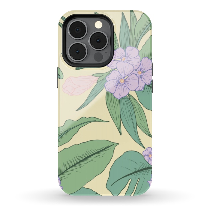 iPhone 13 pro StrongFit Yellow Tropical Floral Print by Becky Starsmore