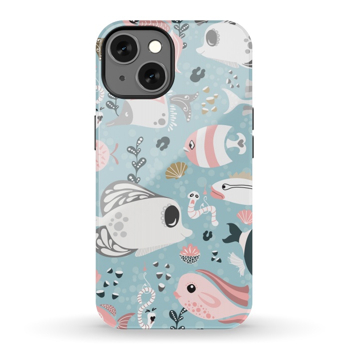 iPhone 13 StrongFit Funny Fish in Pink and Grey by Paula Ohreen