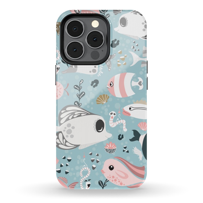 iPhone 13 pro StrongFit Funny Fish in Pink and Grey by Paula Ohreen