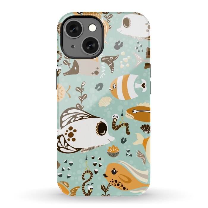 iPhone 13 StrongFit Funny Fish in Orange and Brown by Paula Ohreen