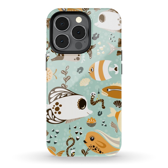 iPhone 13 pro StrongFit Funny Fish in Orange and Brown by Paula Ohreen