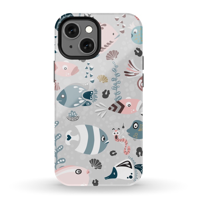 iPhone 13 mini StrongFit Funny Fish in Pink and Blue by Paula Ohreen