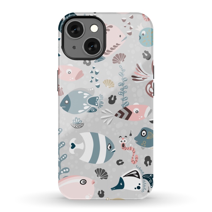 iPhone 13 StrongFit Funny Fish in Pink and Blue by Paula Ohreen