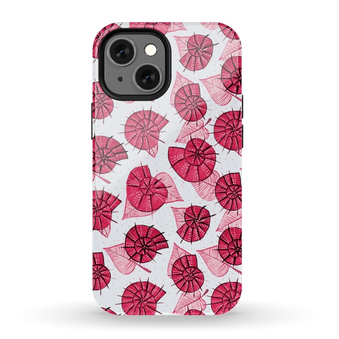 iPhone 13 mini StrongFit Pink Snails And LeavesPattern by Boriana Giormova