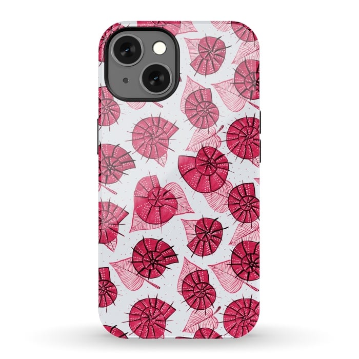 iPhone 13 StrongFit Pink Snails And LeavesPattern by Boriana Giormova