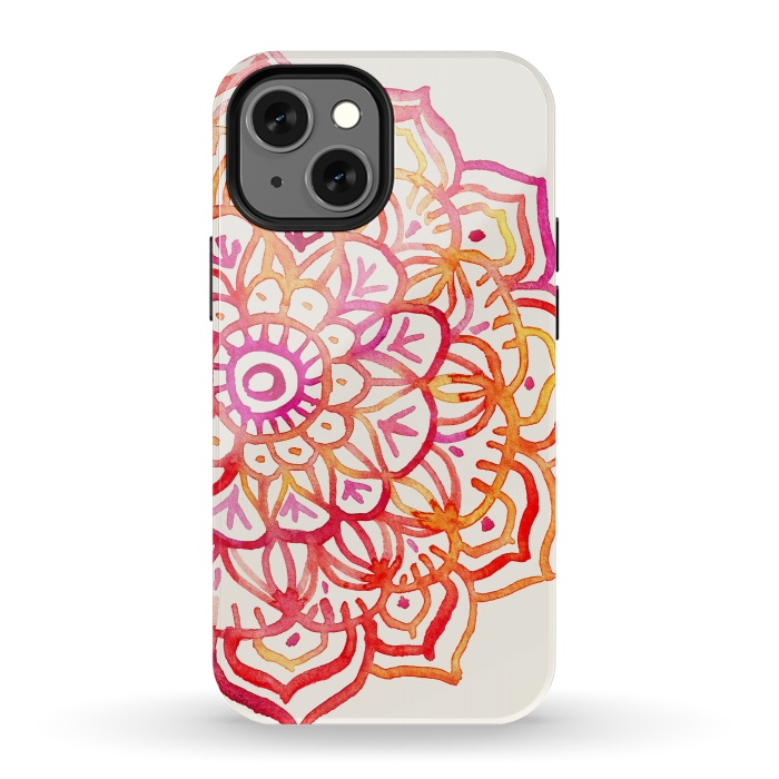 iPhone 13 mini StrongFit Watercolor Mandala in Sunset Colors by Micklyn Le Feuvre