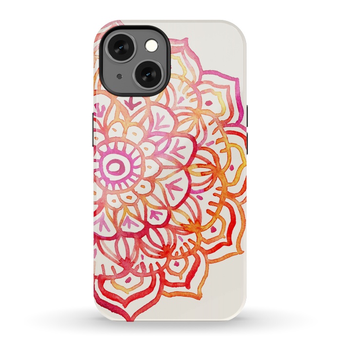 iPhone 13 StrongFit Watercolor Mandala in Sunset Colors by Micklyn Le Feuvre