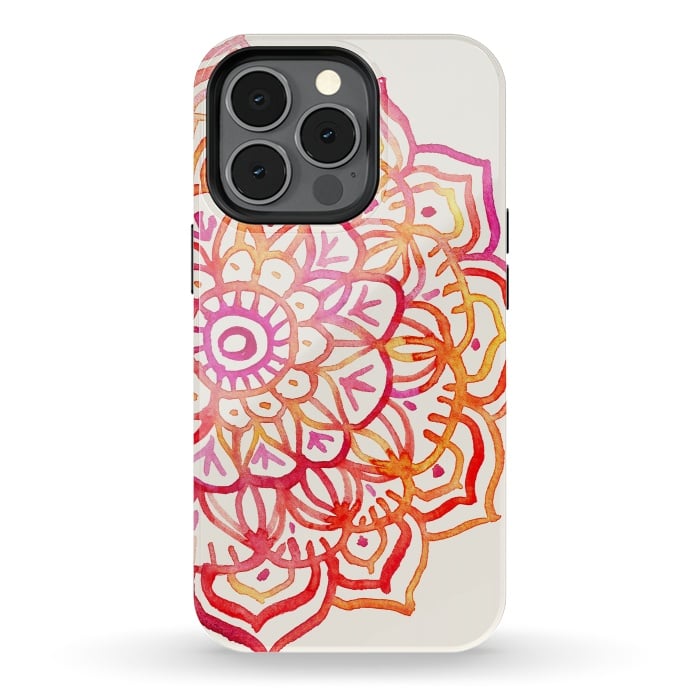 iPhone 13 pro StrongFit Watercolor Mandala in Sunset Colors por Micklyn Le Feuvre