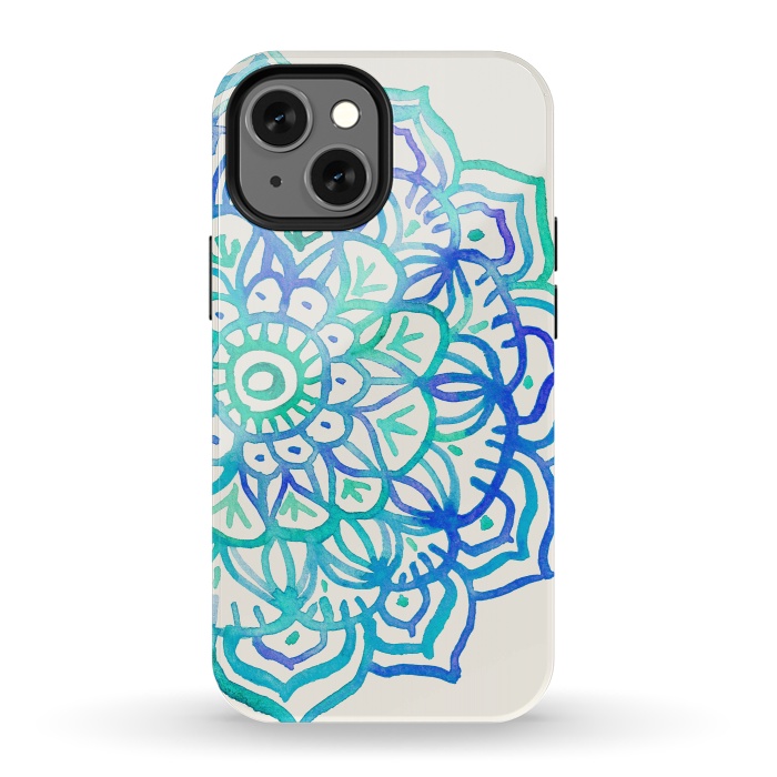 iPhone 13 mini StrongFit Watercolor Mandala in Ocean Colors by Micklyn Le Feuvre