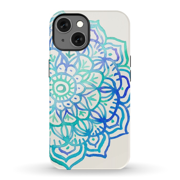 iPhone 13 StrongFit Watercolor Mandala in Ocean Colors by Micklyn Le Feuvre