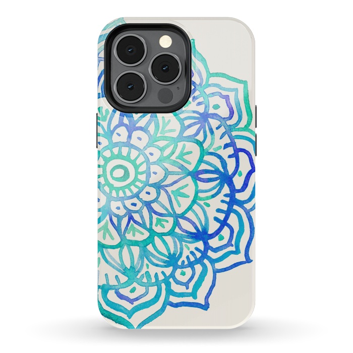 iPhone 13 pro StrongFit Watercolor Mandala in Ocean Colors by Micklyn Le Feuvre