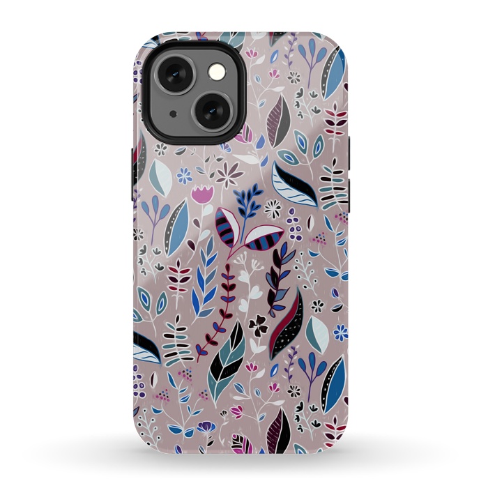 iPhone 13 mini StrongFit Vibrant Nature Doodle On soft Grey  by Tigatiga