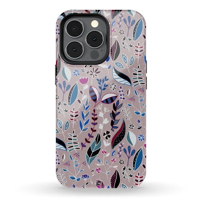 iPhone 13 pro StrongFit Vibrant Nature Doodle On soft Grey  by Tigatiga