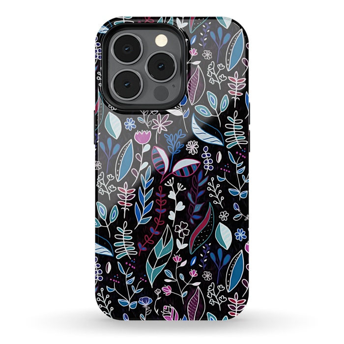 iPhone 13 pro StrongFit Vibrant Midnight Nature Doodle by Tigatiga