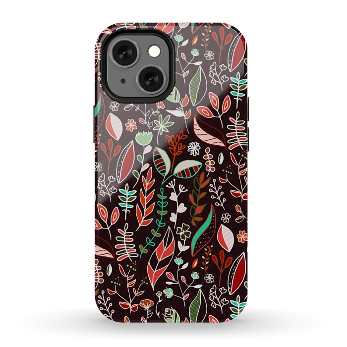 iPhone 13 mini StrongFit Autumn Nature Doodle On Brown  by Tigatiga