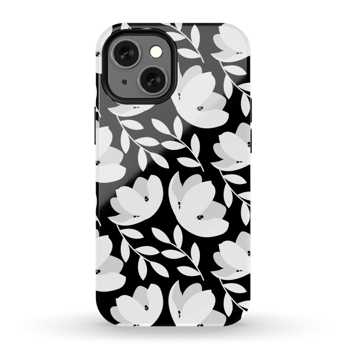 iPhone 13 mini StrongFit Black and White Floral Pattern by Allgirls Studio