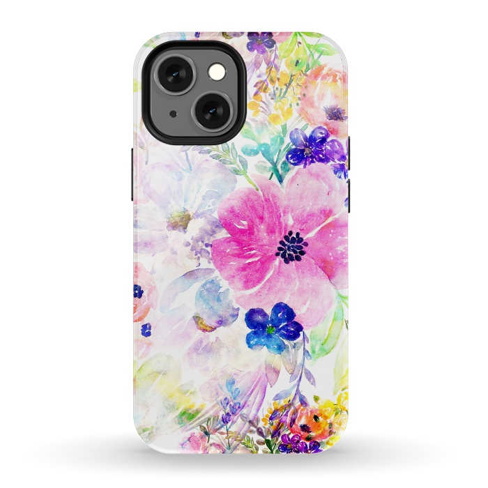 iPhone 13 mini StrongFit Pretty watercolor floral hand paint design by InovArts