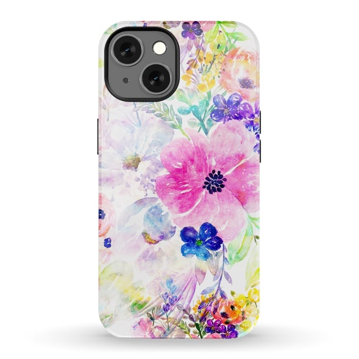 iPhone 13 StrongFit Pretty watercolor floral hand paint design by InovArts