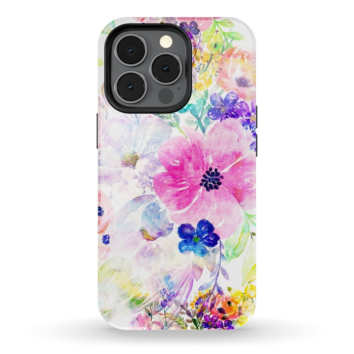iPhone 13 pro StrongFit Pretty watercolor floral hand paint design by InovArts