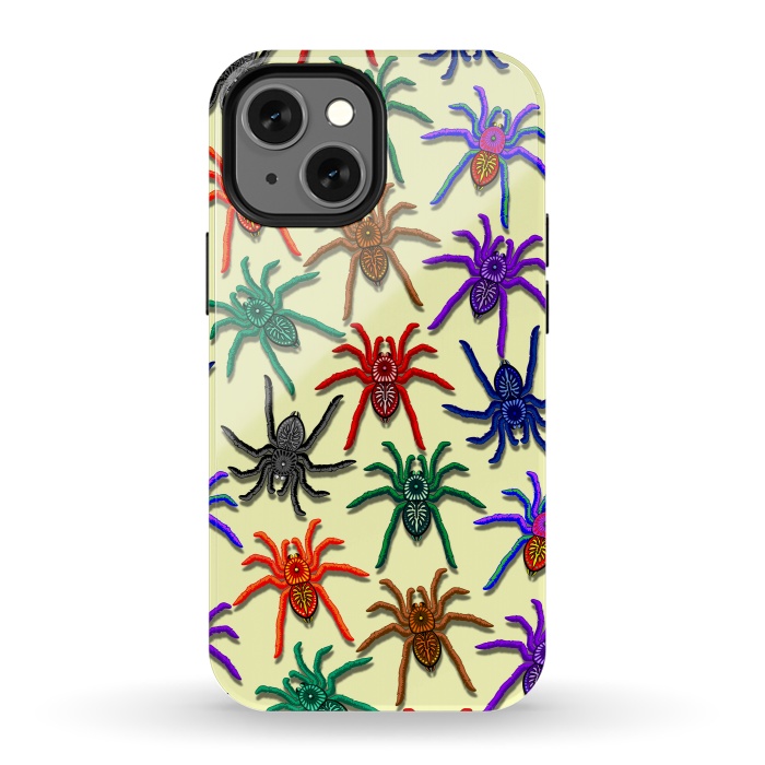 iPhone 13 mini StrongFit Spiders Colorful Halloween Tarantulas Pattern by BluedarkArt