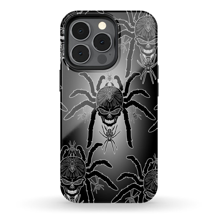iPhone 13 pro StrongFit Spider Skull Tattoo Black and Whi by BluedarkArt