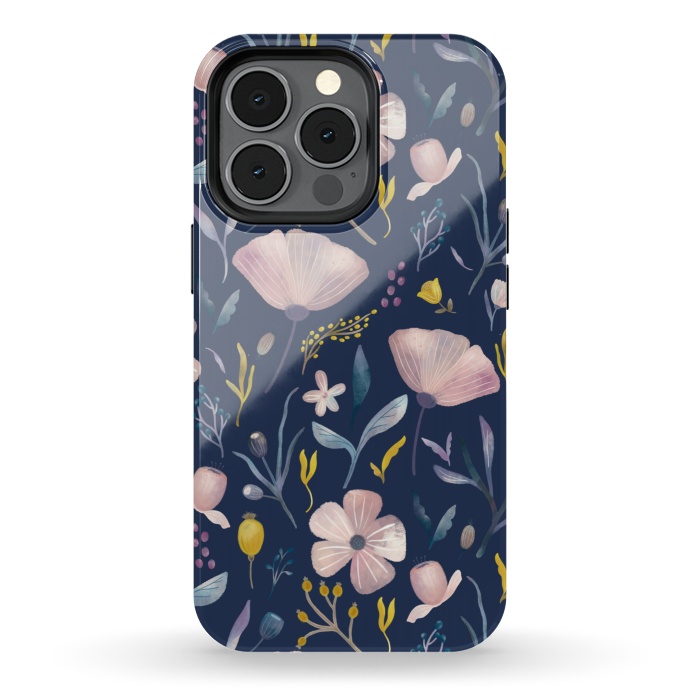 iPhone 13 pro StrongFit Delicate Pastel Floral on Blue by Noonday Design