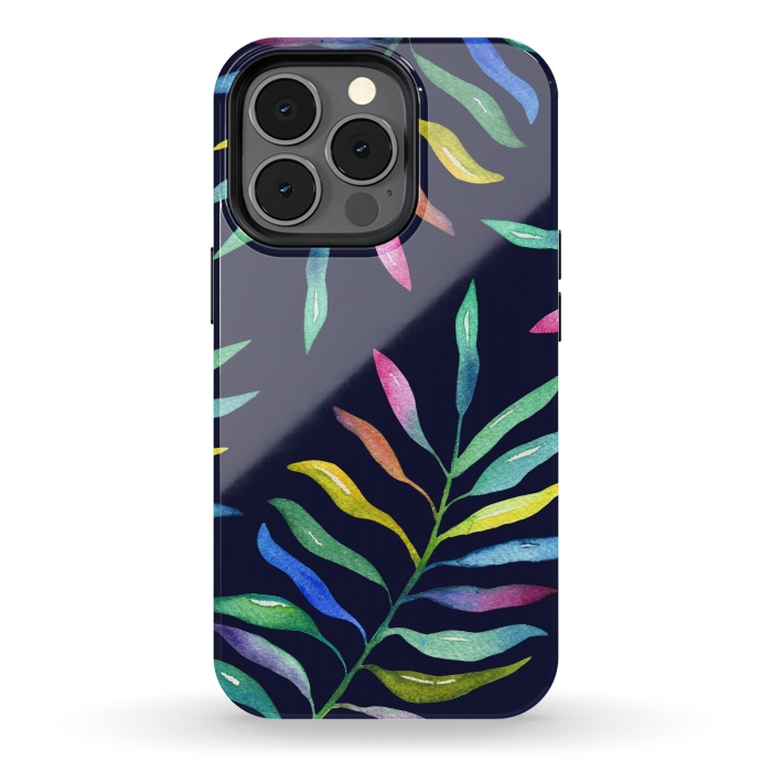 iPhone 13 pro StrongFit Rainbow Tropical Leaf by Noonday Design