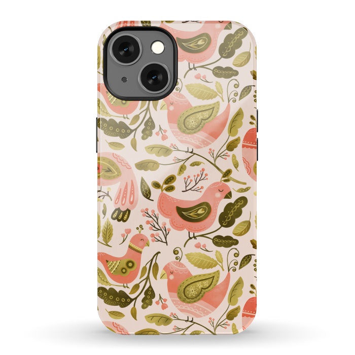 iPhone 13 StrongFit Peachy Keen Birds by Noonday Design