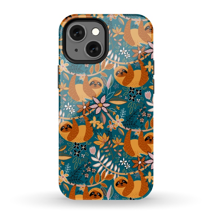 iPhone 13 mini StrongFit Cute Boho Sloth Floral  by Micklyn Le Feuvre