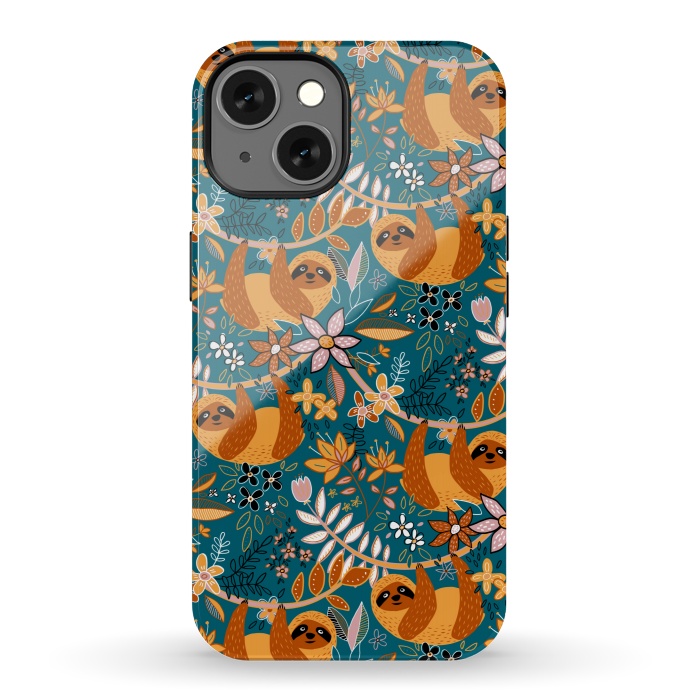 iPhone 13 StrongFit Cute Boho Sloth Floral  by Micklyn Le Feuvre