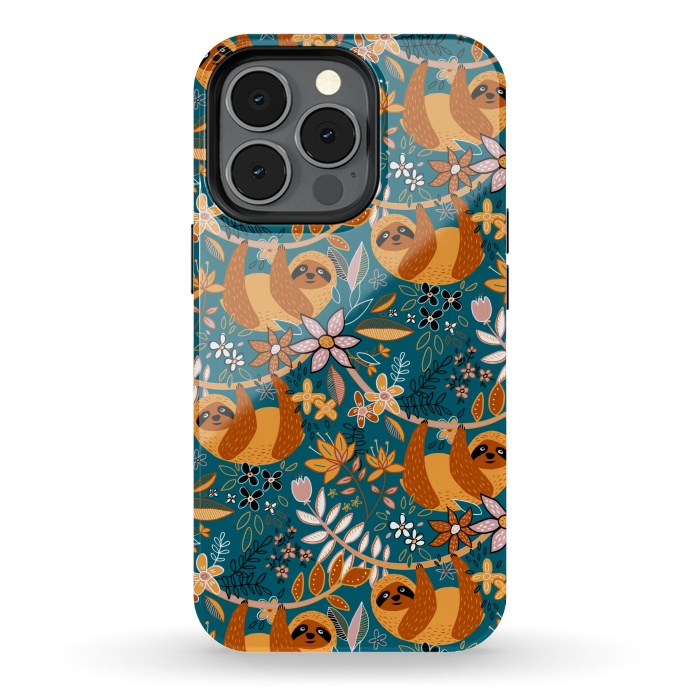 iPhone 13 pro StrongFit Cute Boho Sloth Floral  by Micklyn Le Feuvre