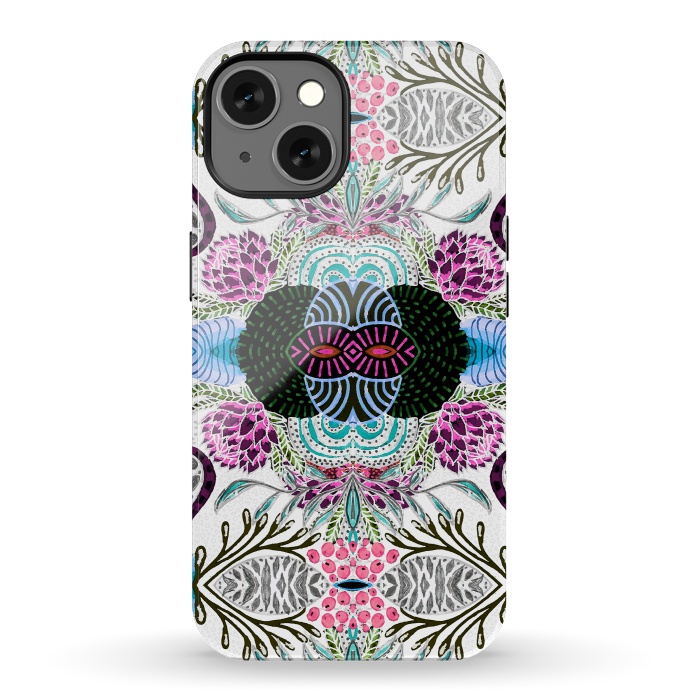 iPhone 13 StrongFit Whimsical tribal mask abstract design by InovArts