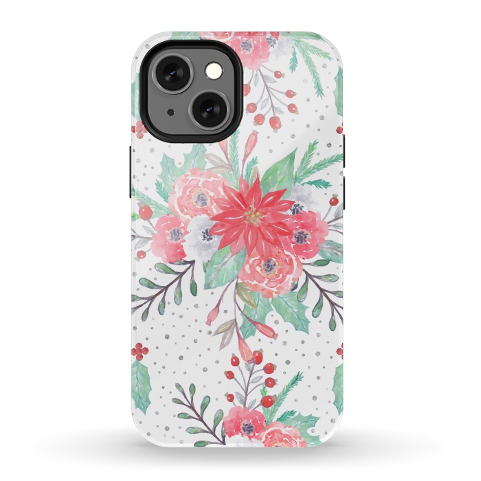 iPhone 13 mini StrongFit Pretty watercolor Christmas floral and dots design by InovArts
