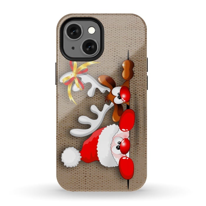 iPhone 13 mini StrongFit Funny Christmas Santa and Reindeer Cartoon by BluedarkArt