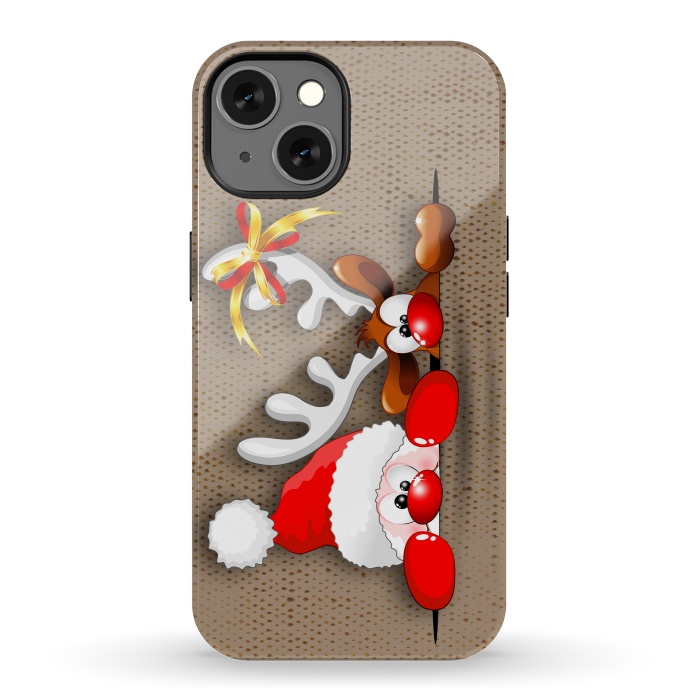 iPhone 13 StrongFit Funny Christmas Santa and Reindeer Cartoon by BluedarkArt