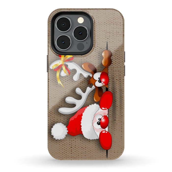 iPhone 13 pro StrongFit Funny Christmas Santa and Reindeer Cartoon by BluedarkArt