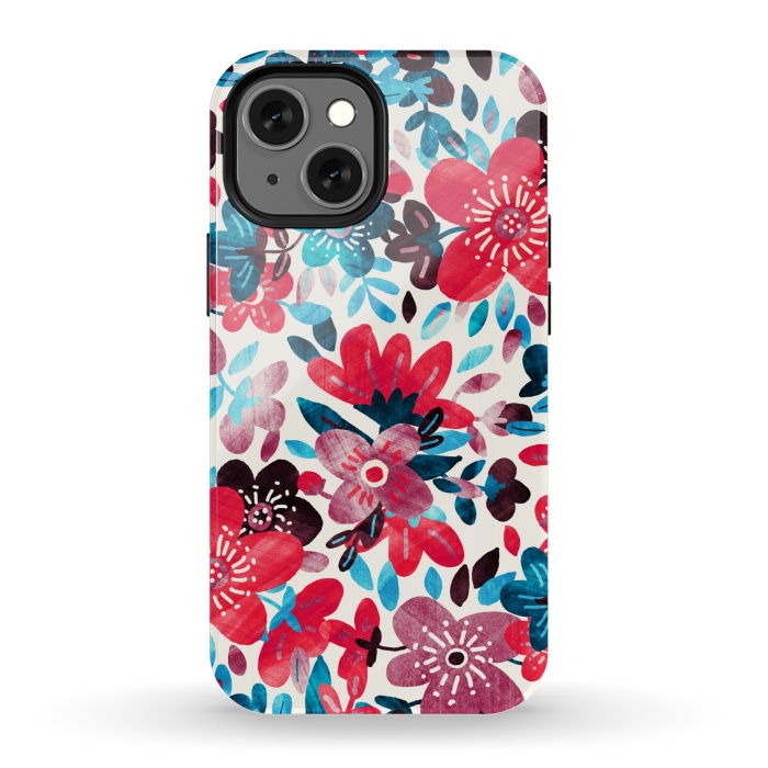 iPhone 13 mini StrongFit Happy Red & Blue Floral Collage  by Micklyn Le Feuvre