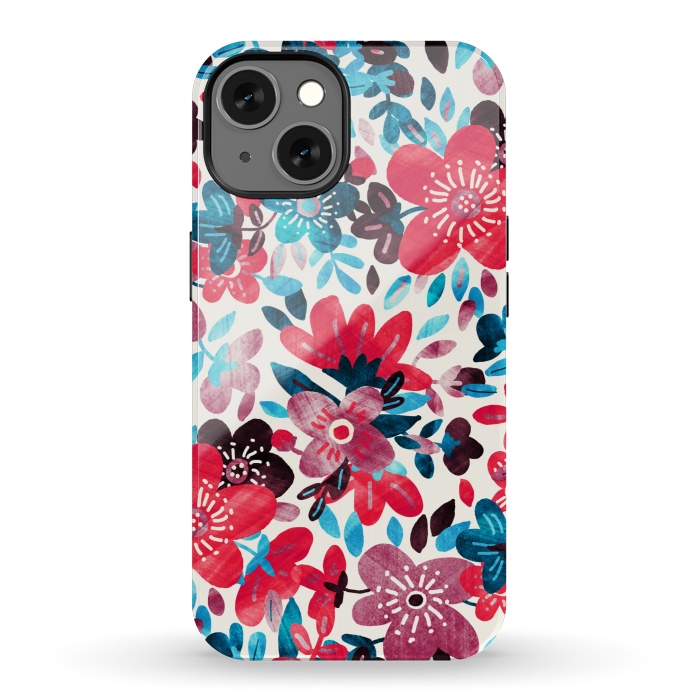 iPhone 13 StrongFit Happy Red & Blue Floral Collage  by Micklyn Le Feuvre