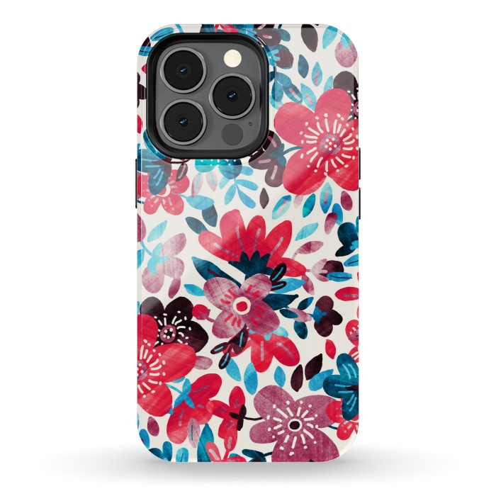 iPhone 13 pro StrongFit Happy Red & Blue Floral Collage  by Micklyn Le Feuvre