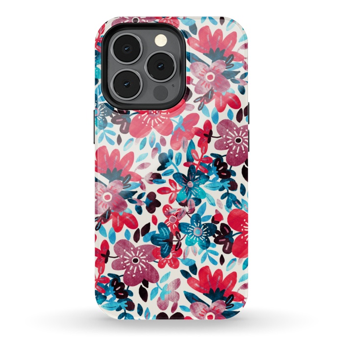 iPhone 13 pro StrongFit Cheerful Red and Blue Floral Pattern by Micklyn Le Feuvre