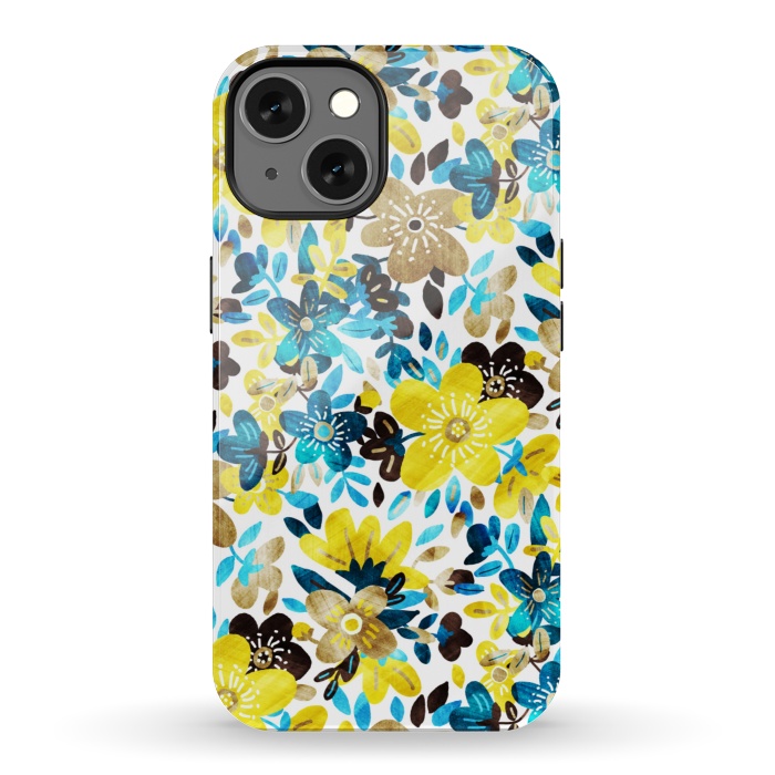 iPhone 13 StrongFit Yellow and Turquoise Floral Pattern by Micklyn Le Feuvre