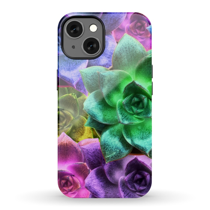 iPhone 13 StrongFit Succulent Plants Psychedelic Colors Pattern by BluedarkArt