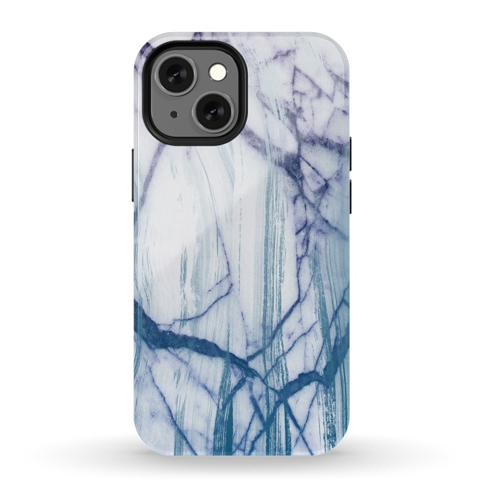 iPhone 13 mini StrongFit Blue white marble brushstrokes by Oana 