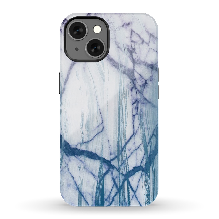 iPhone 13 StrongFit Blue white marble brushstrokes by Oana 